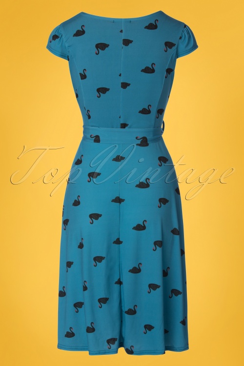Lindy Bop - 50s Dawn Swans Swing Dress in Blue 4