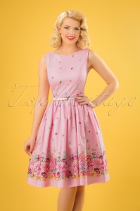 Lindy Bop - 50s Audrey Floral Swing Dress in Pink