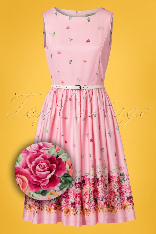 Lindy Bop - 50s Audrey Floral Swing Dress in Pink 2