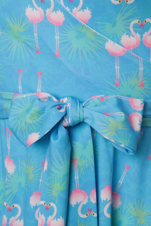 Lindy Bop - Dawn Flamingo Leaf swingjurk in blauw 4