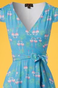Lindy Bop - Dawn Flamingo Leaf Swing-Kleid in Blau 3