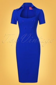Glamour Bunny - 50s Rita Rae Pencil Dress in Royal Blue 3