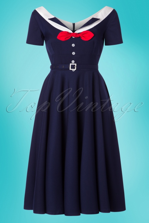 Glamour Bunny - 50s Audrey Swing Dress in Navy 4