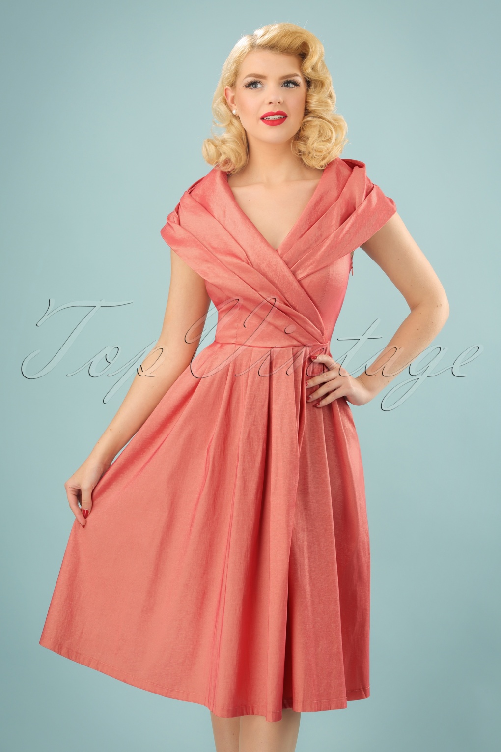  50s  Amber Swing Dress in Pearl Pink