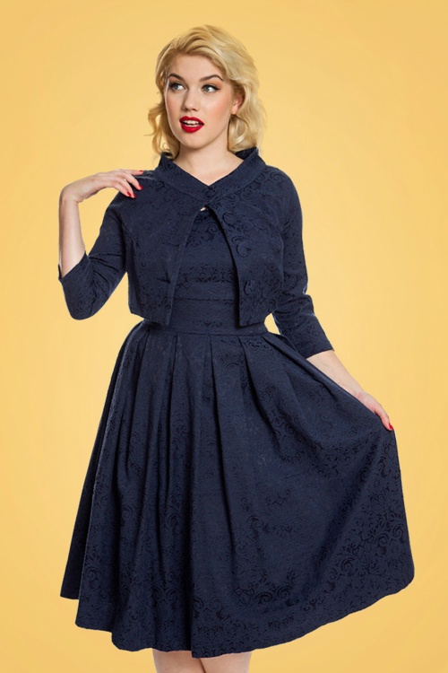 Lindy Bop - 60s Marianne Jacquard Twin Set in Navy 3