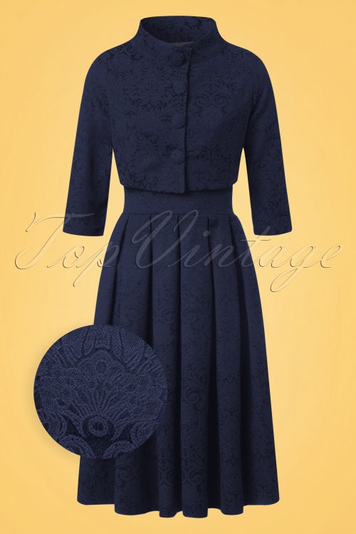 Lindy Bop - 60s Marianne Jacquard Twin Set in Navy