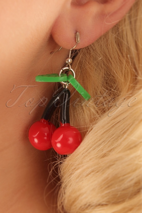 Collectif Clothing - 50s Cherry Drop Earrings in Red 2