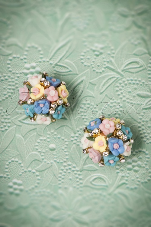 Collectif Clothing - 50s Posy Bouquet Earstuds in Blue