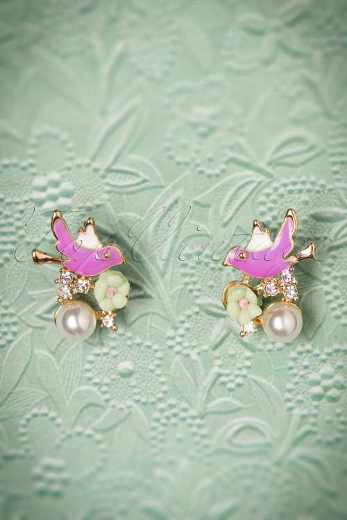 Collectif Clothing - Enchanted Bird Earstuds Années 50 en Lilas