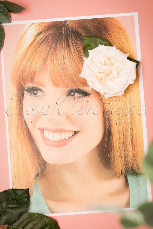 Collectif Clothing - Garden Rose Hair Clip Années 50 en Crème 2