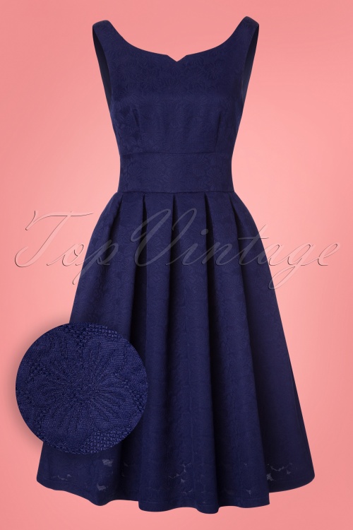Lindy Bop - 50s Felicia Brocade Swing Dress in Berry Blue 2