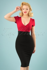 Vintage Chic for Topvintage - Kristy Pencil Dress Années 50 en Noir et Rouge