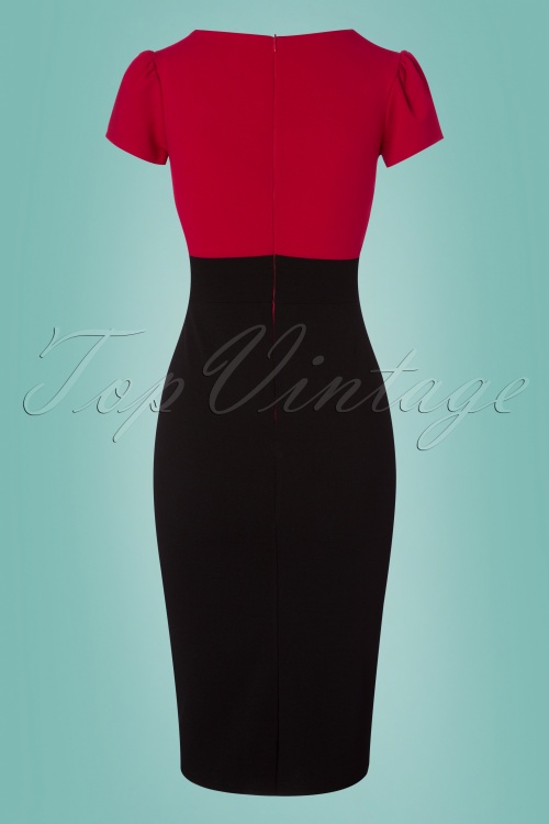 Vintage Chic for Topvintage - Kristy Pencil-jurk in zwart en rood 5