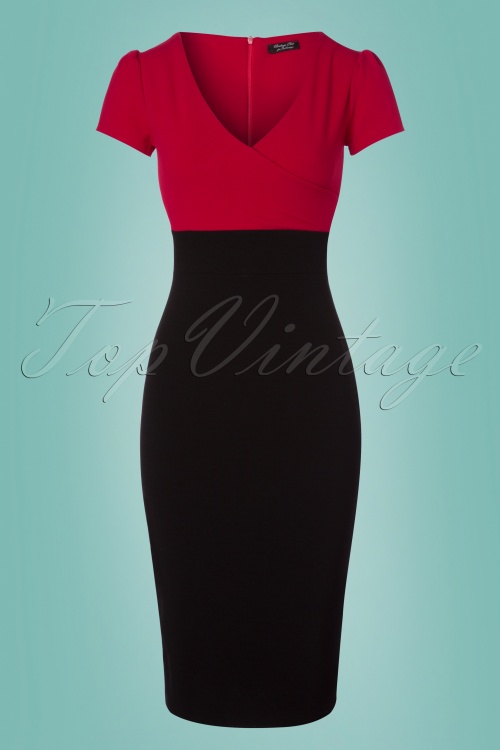 Vintage Chic for Topvintage - Kristy Pencil-jurk in zwart en rood 2