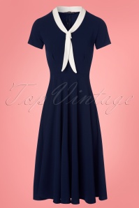 Vintage Chic for Topvintage - Lillie Swing Dress Années 50 en Bleu Marine et Ivoire 2