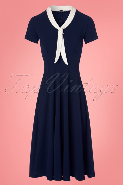 Vintage Chic for Topvintage - Lillie Swing Dress Années 50 en Bleu Marine et Ivoire 2