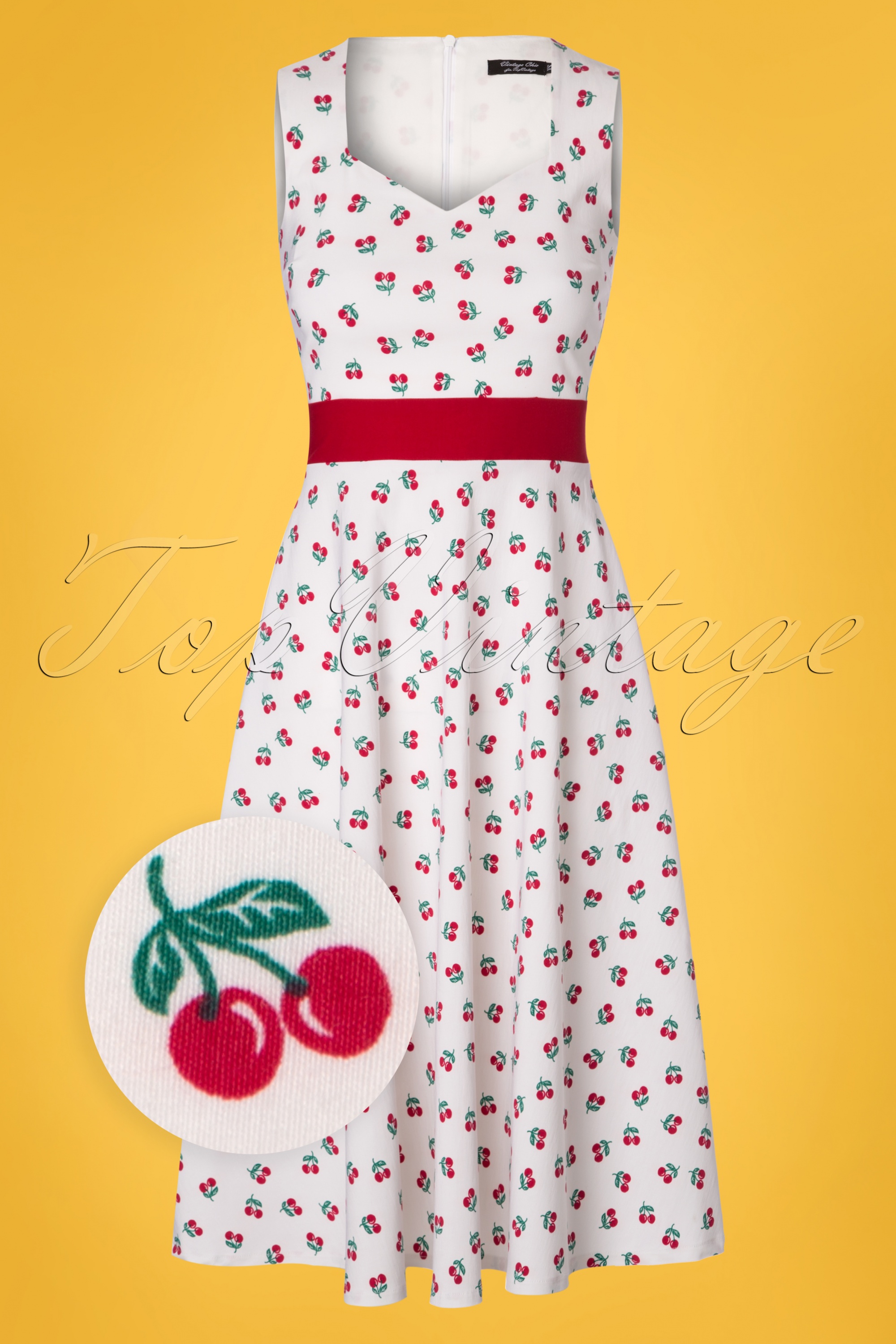 Vintage Chic for Topvintage - Kersen swingjurk in wit 2