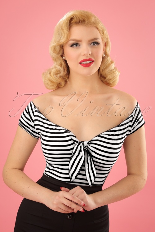 Bunny - 50s Dolly Striped Top in Black and White