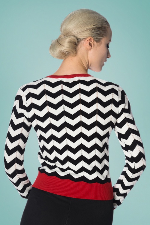 Banned Retro - 60s Black Coffee Chevron Cardigan in Black and Red 3