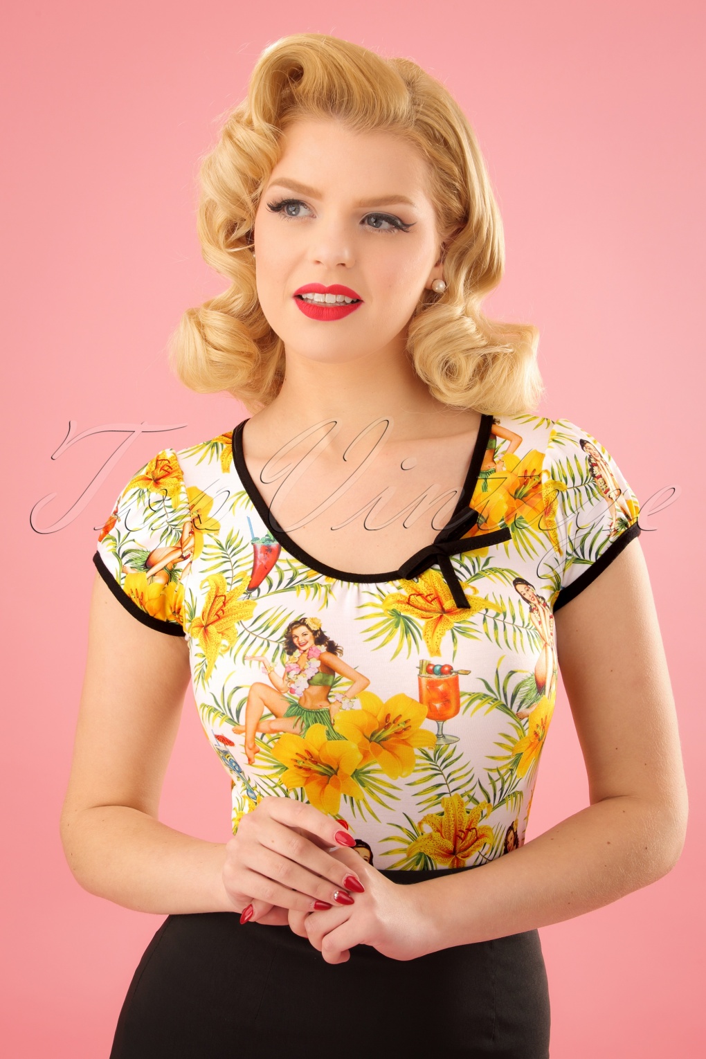 50s Leona Tiki Time Top  in White