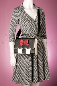Lola Ramona - 50s Stella Striped Bow Handbag in Black and White 6