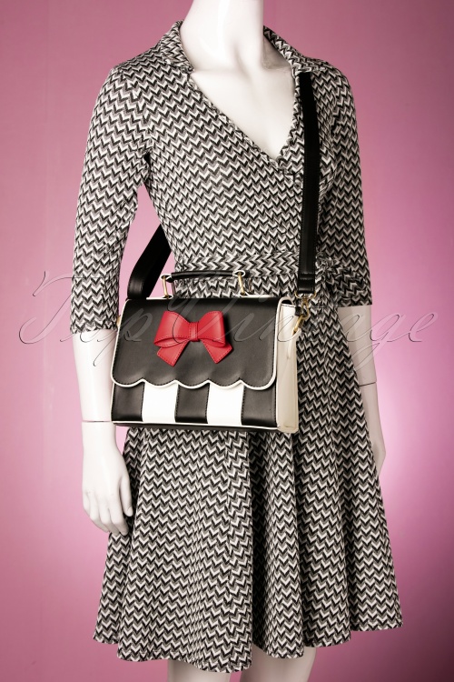 Lola Ramona - Stella Striped Bow Handbag Années 50 en Noir et Blanc 6