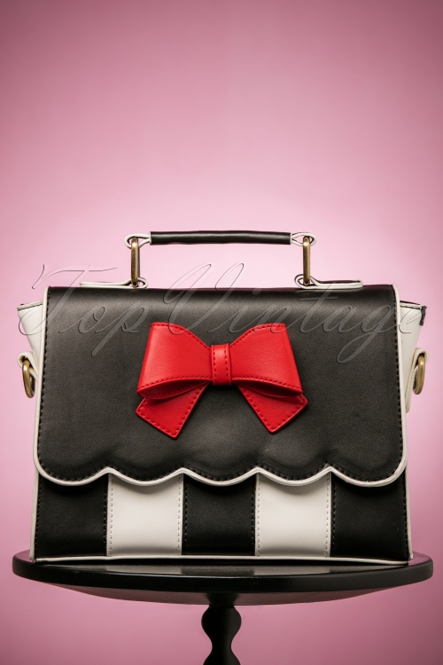 Lola Ramona - Stella Striped Bow Handbag Années 50 en Noir et Blanc 2