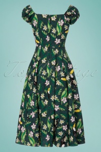 Collectif Clothing - Dolores Tropical Bird Doll Dress Années 50 en Vert 6