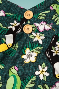 Collectif Clothing - Dolores Tropical Bird Doll Dress Années 50 en Vert 5