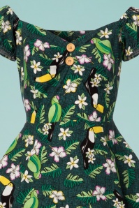 Collectif Clothing - Dolores tropische vogel poppenjurk in groen 4