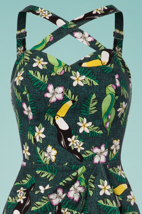 Collectif Clothing - 50s Mahina Tropical Bird Sarong Dress in Green 5
