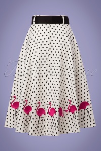 Collectif Clothing - 50s Fancy Flamingo Swing Skirt in White 3