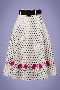 Collectif Clothing - Fancy Flamingo Swing Skirt Années 50 en Blanc 2