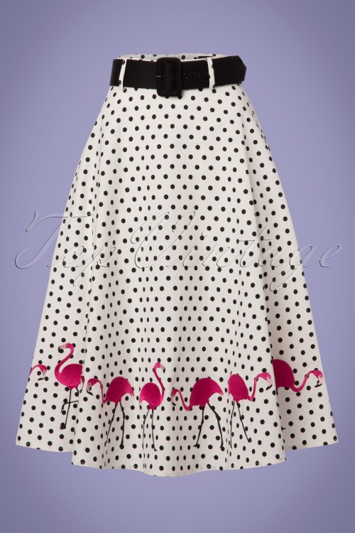 Collectif Clothing - Fancy Flamingo Swing Skirt Années 50 en Blanc 2