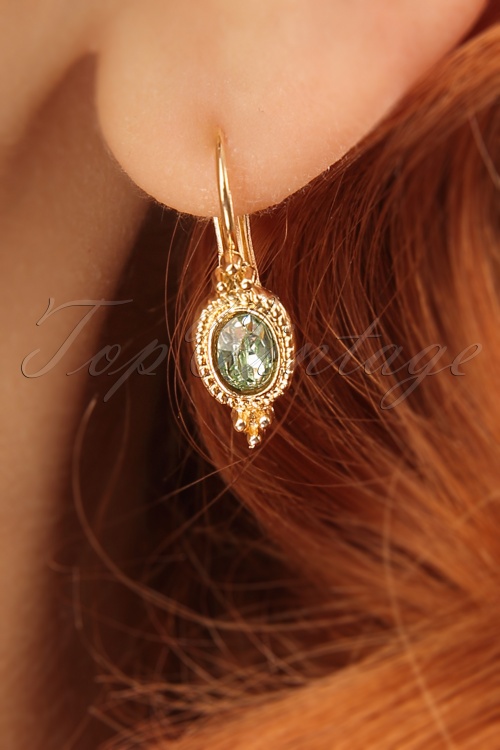 Day&Eve by Go Dutch Label - 50s Classy Chrystal Earrings in Gold and Mint