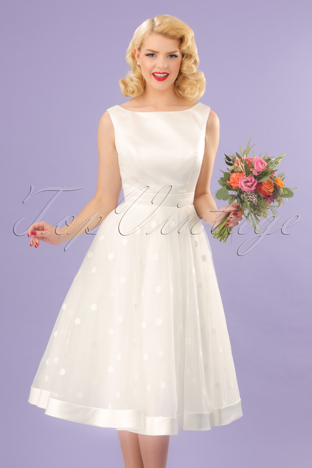 50s Meagan Polkadot Bridal Gown In Ivory White 1780