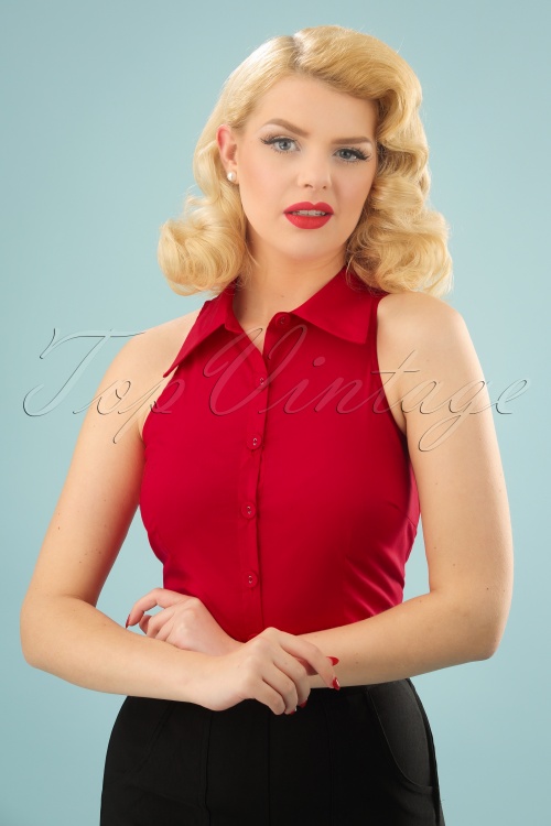Vixen - 50s Jasmine Sleeveless Blouse in Red
