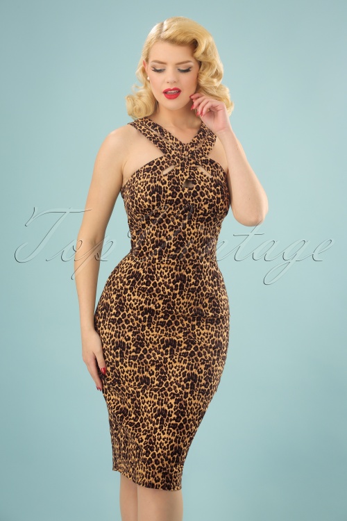 Vixen - Lauren Pencil Dress Années 50 en Léopard