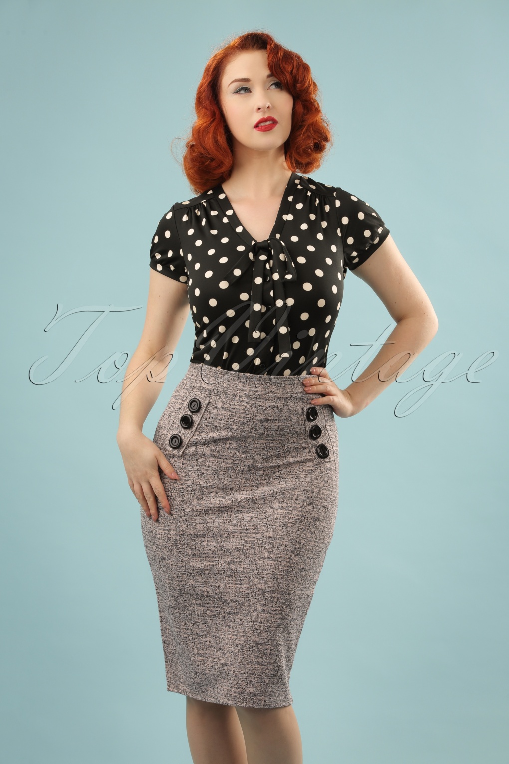 50s Luann Pencil Skirt In Powder Melange