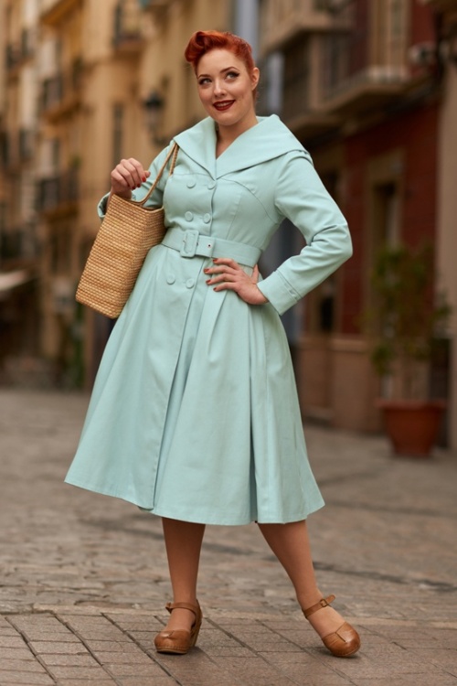 Miss Candyfloss - 50s Antonella Swing Trench Coat in Mint