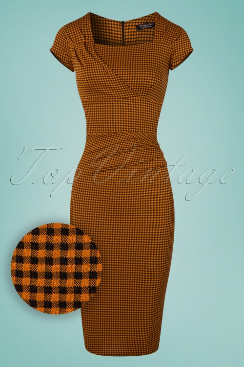 Vintage Chic for Topvintage - Laila Gingham Pencil Dress Années 50 en Jaune Ambré 2