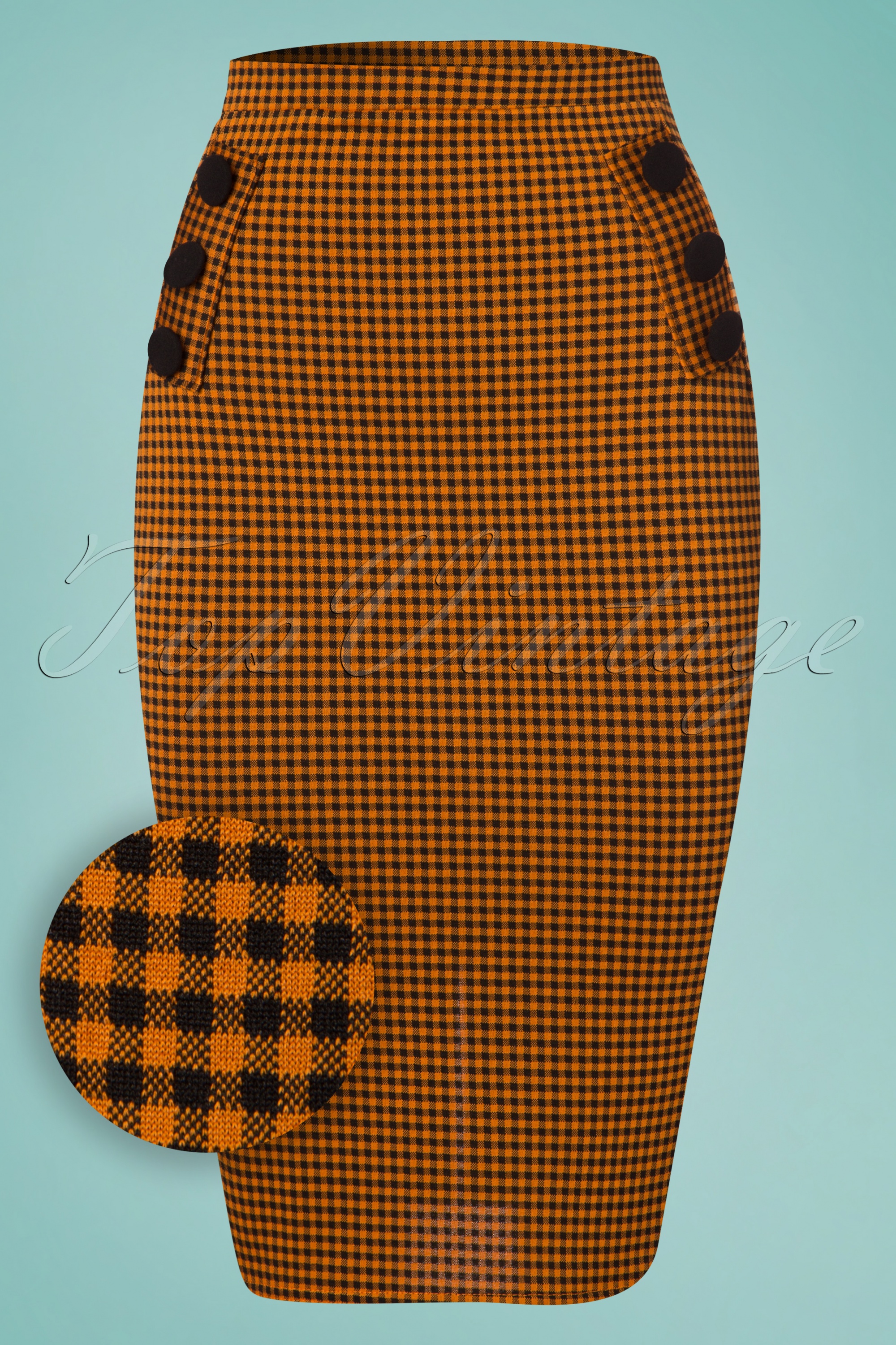 Vintage Chic for Topvintage - pencilrok met Luann Gingham-ruit in amber 2