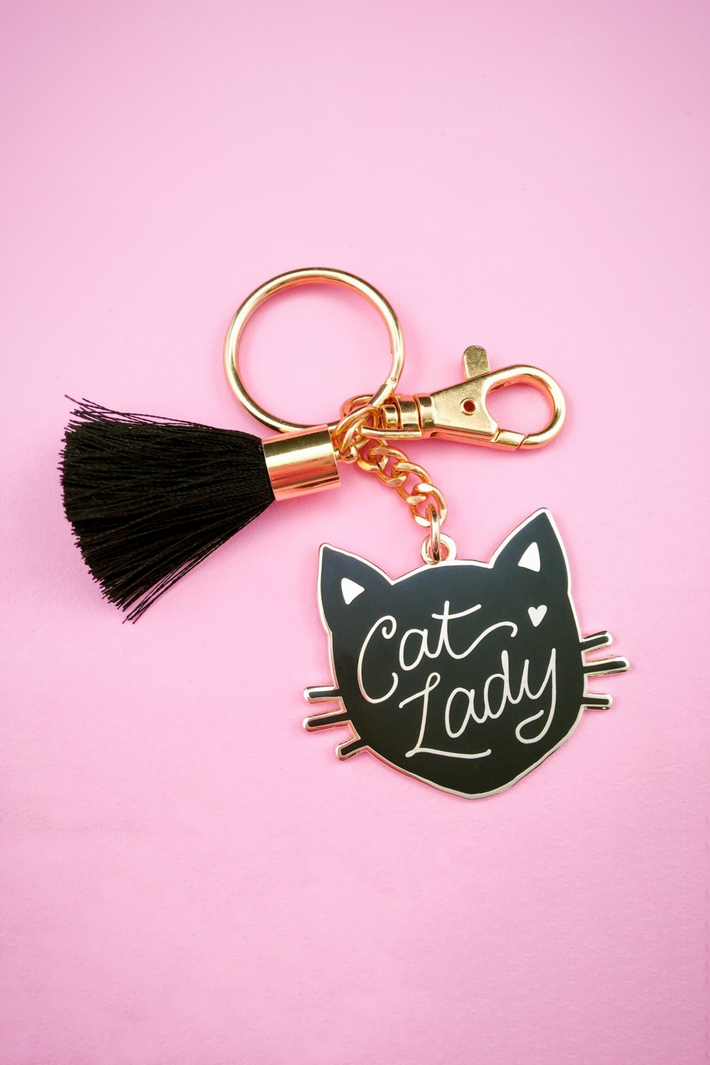 60s Cat Lady Gold Plated Enamel Keychain in Black