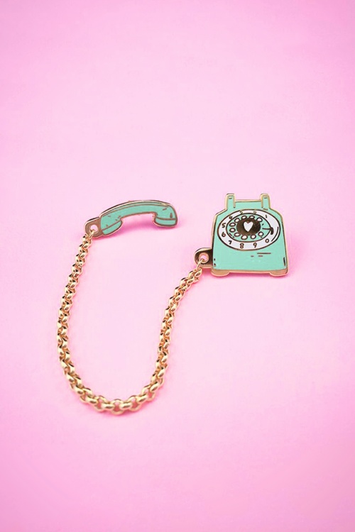 Little Arrow - Gold Plated Rotary Dial Telephone Enamel Pin Années 60 en Menthe 2