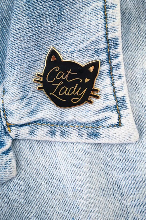 Little Arrow - 60s Cat Lady Gold Plated Enamel Pin in Black 2