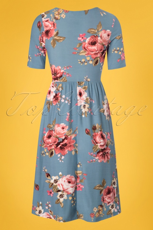 Mikarose - 60s Natalie Floral Dress in Dusty Blue 6