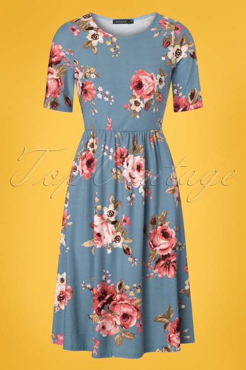 Mikarose - Natalie Floral Dress Années 60 en Bleu Poudre 3