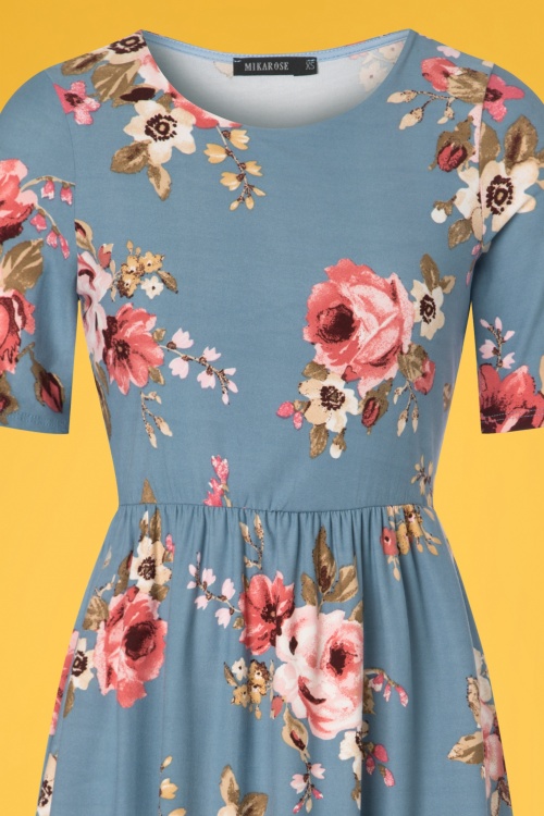 Mikarose - Natalie Floral Dress Années 60 en Bleu Poudre 5