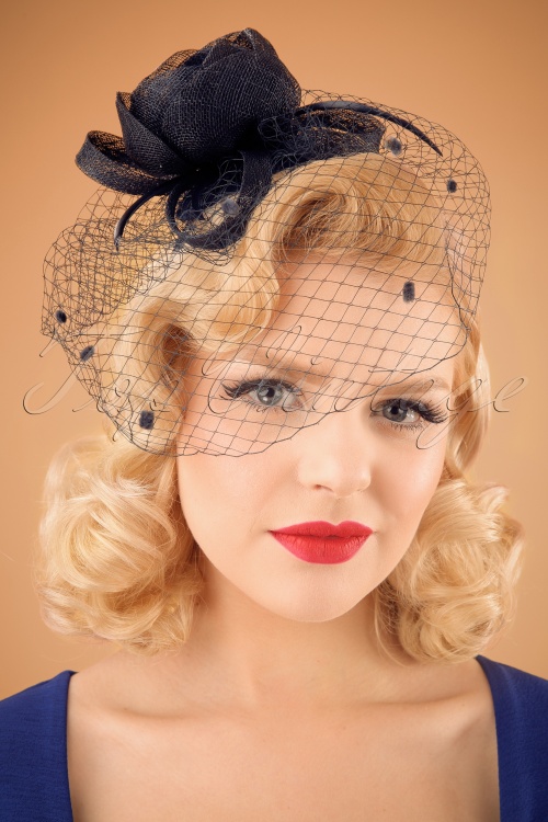 Amici - Felicia Fascinator Années 50 en Bleu Marine