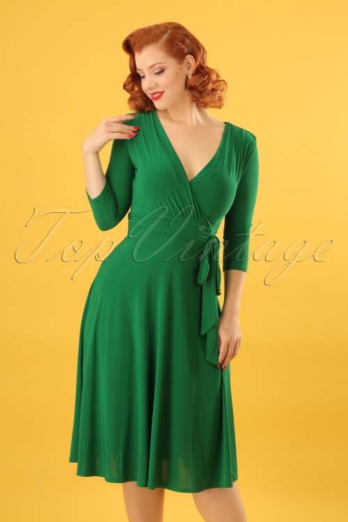 Vintage Chic for Topvintage - Lenora midi-jurk in smaragdgroen